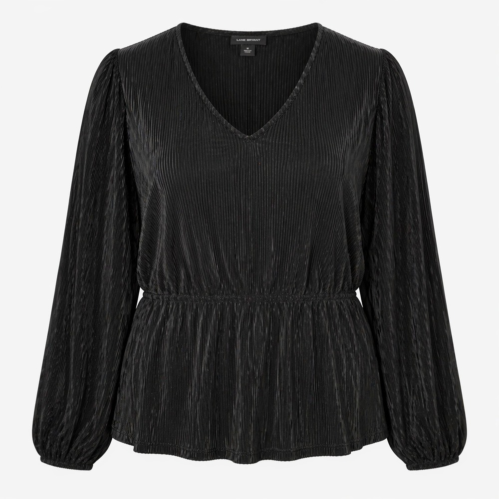 Lane Bryant Womens 38/40 Micro Pleated Peplum Blouse V-Neck Dolman 3/4 Sleeve
